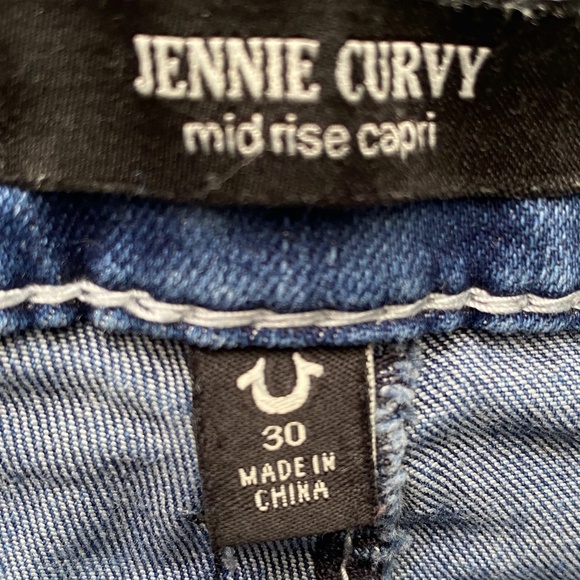 True Religion Jennie Curvy Big T Mid Rise Capri Flap Blue Jeans Size 30 - Picture 7 of 15